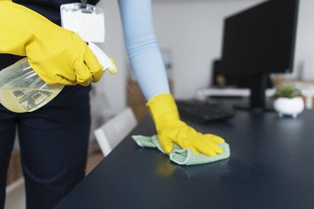 cleaning a table